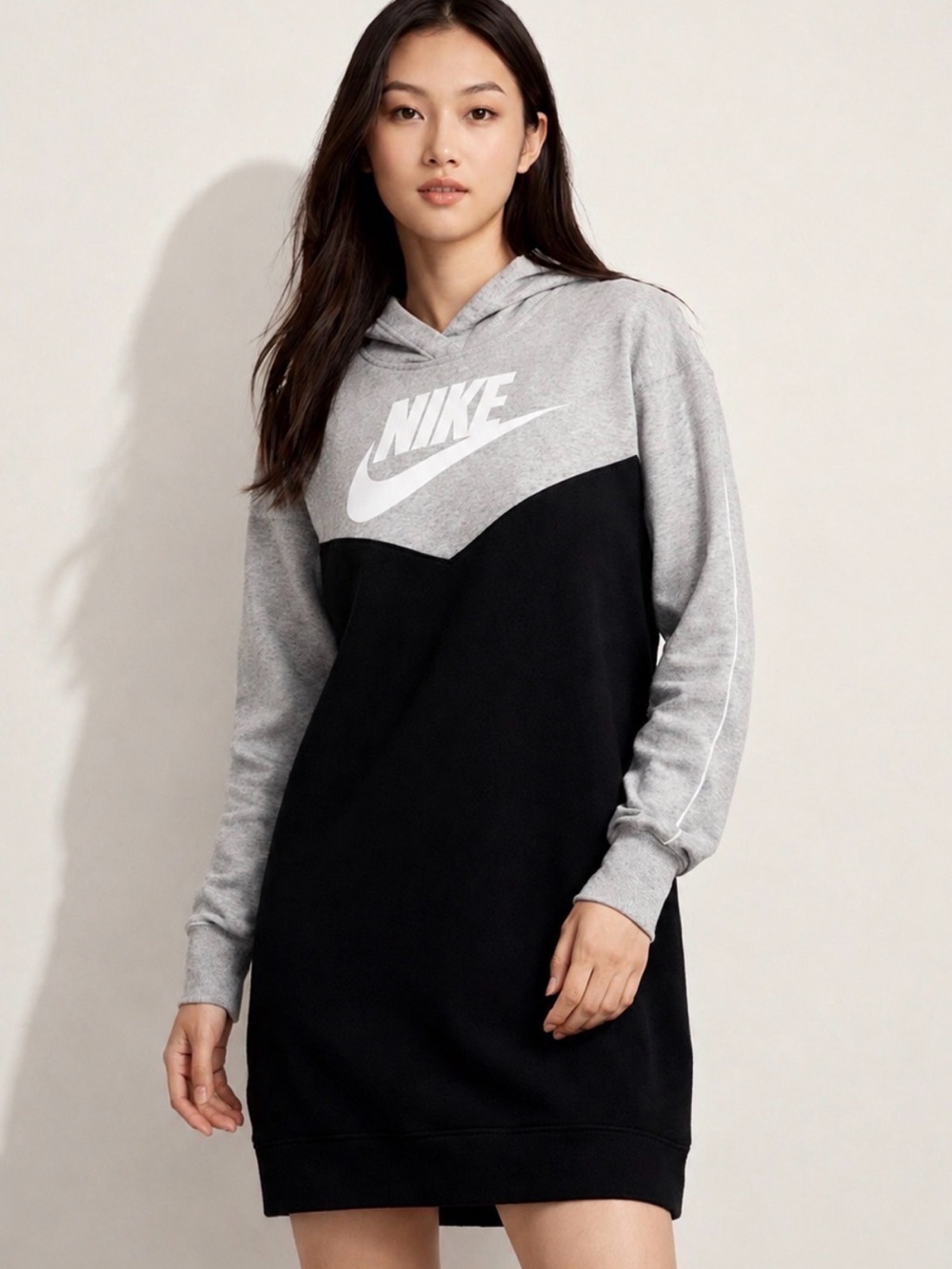 NIKE Heritage Black GreyHooded Sweatshirt Dress Size M